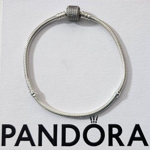 Pandora Moments Sparkling Barrel Clasp Snake Chain Bracelet